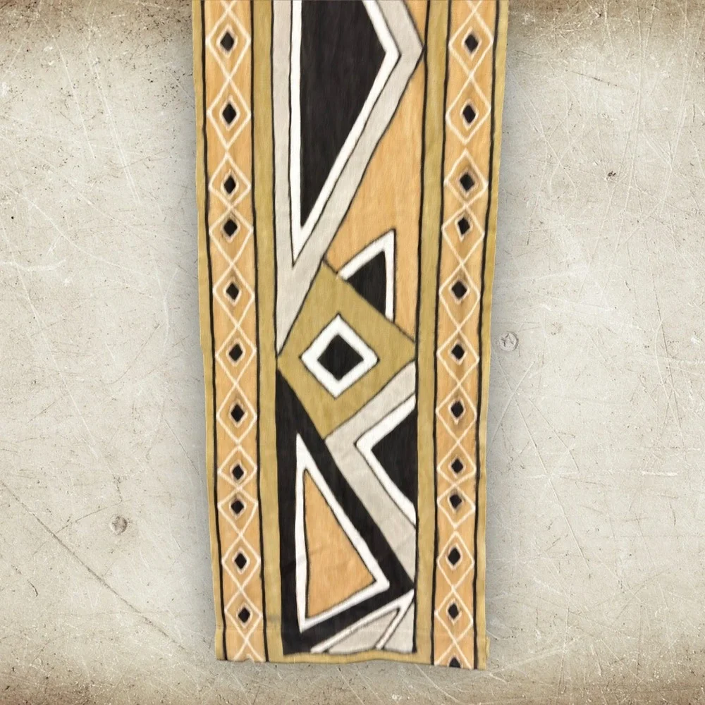 African Mud Cloth Wall Hanging Geometric Hand Painted Textile Art w/ Bamboo Rod